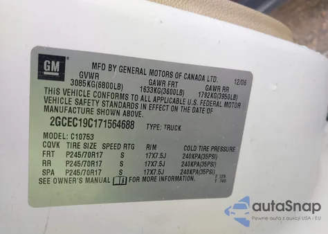 2007 Chevrolet Silverado 1500 Lt1 from USA, damaged, VIN 2GCEC19C171564688